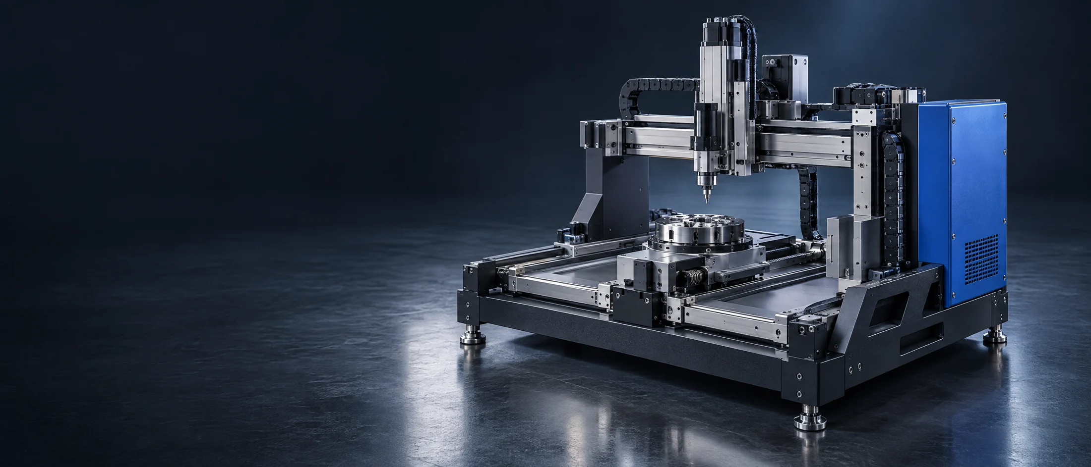 Precision machine in a conceptual engineering scene; illustrative image, not created in Unit CAD